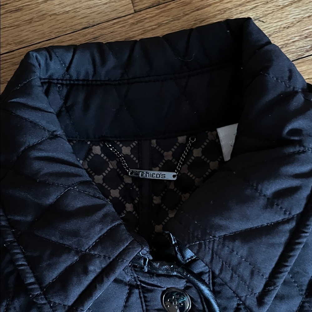 Chico's Black Quilted Button-Front Puffer Jacket - Picture 3 of 8